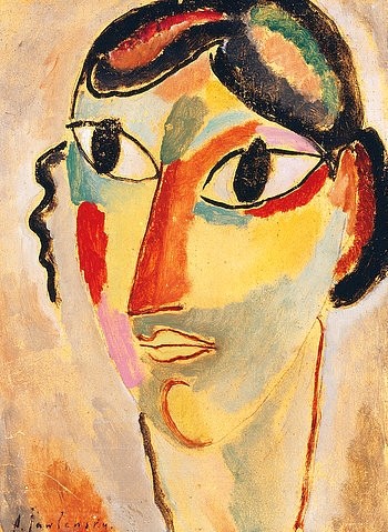 Alexej von Jawlensky, Italienisches Mädchen. 1918 (Expressionismus,Portrait,20. Jahrhundert,Öl/Karton,Christie's Images Ltd,1864-1941,Jawlensky,Alexej von,Alexej Von Jawlensky,Kopf,Gesicht,Augen,schwarze Augen,Italienerin,Frau,Mädchen,bunt,farbenfroh)
