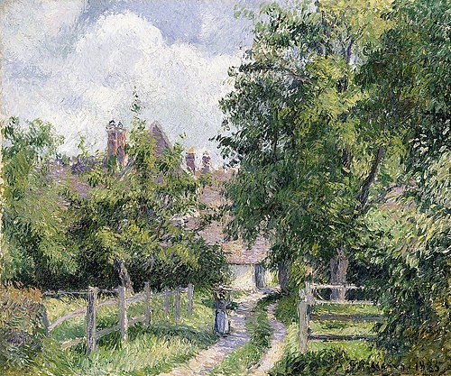 Camille Pissarro, Saint-Martin bei Gisors. 1885 (Pissarro,Camille,1830-1903,Christie's Images Ltd,Öl auf Leinwand,19. Jahrhundert,Impressionismus,Camille Pissarro,Weg,Fahrstreifen,Zaun,grün,Saint-Martin,Saint Martin,Gisors,friedlich,Ruhe,ruhig,ländlich,Laub,Blätte,Laubwerk,Bäume,Sommer, französischer im)