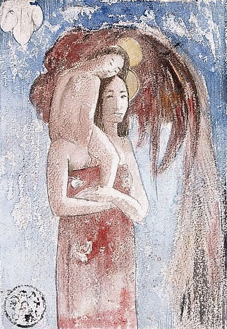 Paul Gauguin, Gegrüßet seist Du, Maria (La orana Maria). Um 1894 (Gauguin,Paul,1848-1903,Christie's Images Ltd,Aquarell,19. Jahrhundert,braune Kreide u. schwarze Tusche auf Papier,Paul Gauguin,Ave Maria,La orana Maria,Mutter,Kind,auf der Schulter sitzen,blau,schlafen,Junge,Frau,braun,tragen,geneigter Kopf,Eingeborene,Mu)