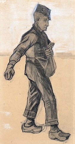 Vincent van Gogh, Der Sämann (Le Semeur). September 1881 (Gogh,Vincent van,1853-1890,Christie's Images Ltd,Kohle und Kreide,19. Jahrhundert,laviert auf Papier,Vincent van Gogh,Clogs,Holzpantinen,Sämann,Mann,Bauer,Zeichnung,säen,schwarz,beige,Landwirtschaft)