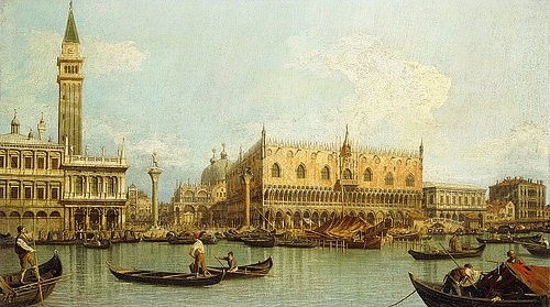 Canaletto (Giovanni Antonio Canal), Der Molo, Venedig, vom Bacino di San Marco aus gesehen. (Canaletto (Giovanni Antonio Canal),1697-1768,Christie's Images Ltd,Öl auf Leinwand,18. Jahrhundert,Stadtansicht,Canaletto,Giovanni Antonio Canal,Molo,Venedig,Stadtansicht,Campanile,Dogenpalast,Gondel,Bacino di San Marco)