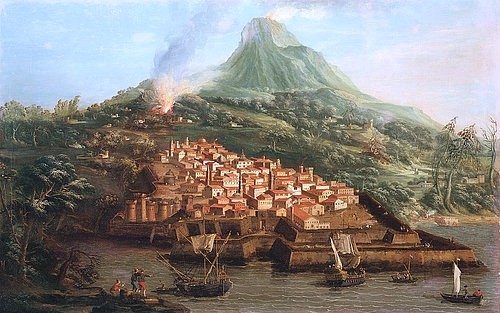 Canaletto (Giovanni Antonio Canal), Eine Vulkaninsel mit einem Hafen und Schiffen. (und Guiseppe Guerra (1709-1761),Canaletto (Giovanni Antonio Canal),1697-1768,18. Jahrhundert,Öl auf Leinwand,Christie's Images Ltd,Canaletto,Canal, Giovanni Antonio,Guiseppe Guerra,Insel,Vulkan,Vulkaninsel,Hafen,Schiffe,Stadt,Dorf,Hafenstadt)