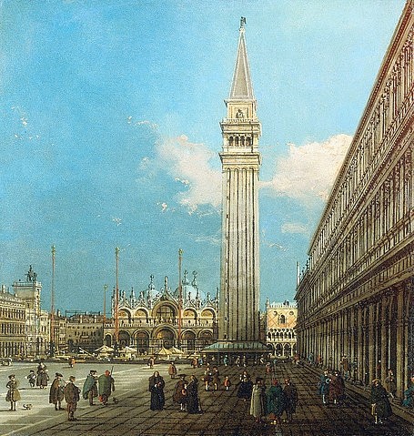 Canaletto (Giovanni Antonio Canal), Die Piazza San Marco in Venedig. (18. Jahrhundert,Öl auf Leinwand,Christie's Images Ltd,1697-1768,Canaletto (Giovanni Antonio Canal),Canaletto,Giovanni Antonio Canal,Venedig,Architektur,Campanile,Glockenturm,Markusplatz,Piazza San Marco,Perspektive,Markusdom,Markuskirche,Staffagefiguren,b)