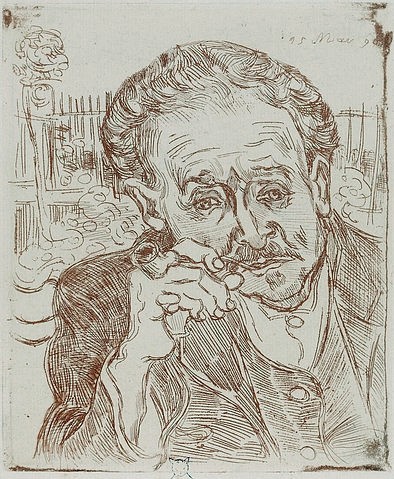 Vincent van Gogh, 'L'homme à la pipe' oder 'Portrait du Docteur Gachet'. 1890. (Graphische Sammlung,in Rot-Braun,Städel Museum Frankfurt a.M.,Radierung,1853-1890,Gogh,Vincent van,vincent van gogh,porträt,mann,grafik,radierung,niederländisch)