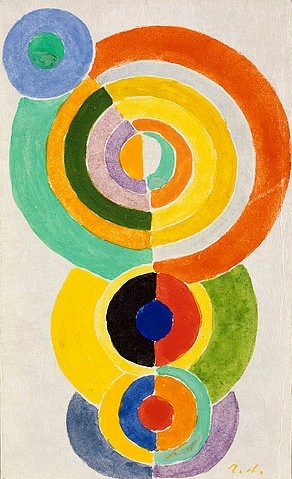 Robert Delaunay, Rhythmus I. 1934 (Orphismus, orphischer Kubismus, abstrakte Malerei, Kreise, Kreissegmente, Klassische Moderne, Büro, Business, Wohnzimmer, Wunschgröße, bunt)