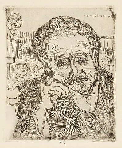 Vincent van Gogh, 'L'homme à la pipe' oder 'Portrait du Docteur Gachet'. 1890. (Gogh,Vincent van,1853-1890,Radierung,Städel Museum Frankfurt a.M.,in schwarz,Graphische Sammlung,vincent van gogh,porträt,mann,grafik,radierung,niederländisch)