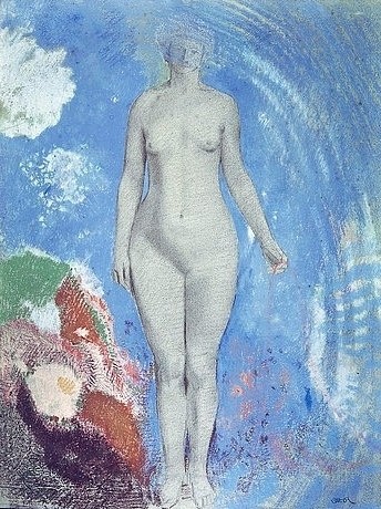 Odilon Redon, Eva. (Symbolismus, Figurativ, Frau, Eva, Altes Testament, Religion,    Akt, mystisch, Treppenhaus, Wohnzimmer, Wunschgröße, klassische Moderne, Malerei, bunt)