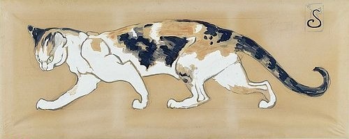 Théophile-Alexandre Steinlen, Die Katze (Le chat). (Art Nouveau, Jugendstil, Katze, Schatte, Tier, Haustier, Malerei, Wohnzimmer, Treppenhaus, Wunschgröße, bunt)