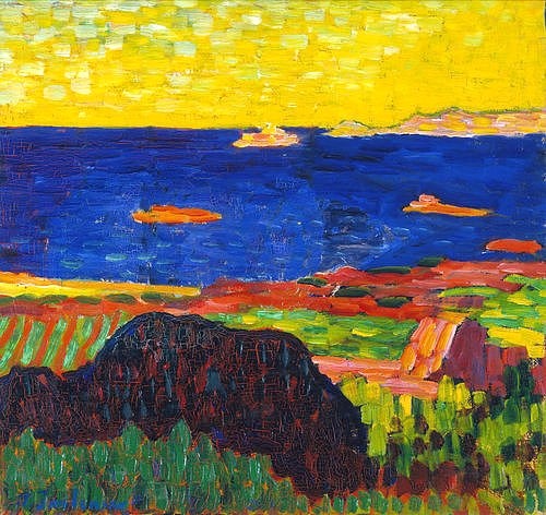 Alexej von Jawlensky, Küste bei Carantec. 1905/06. (Jawlensky,Alexej von,1864-1941,München,Pinakothek der Moderne,Öl/Karton,Meere,Frankreich,Jawlensky, Alexej von 1864-1941,Alexej von Jawlensky,19. Jahrhundert,20. Jahrhundert,Deutschland,deutsch,Russland,russisch,expressionismus,expressionistisch,Blaue Rei)