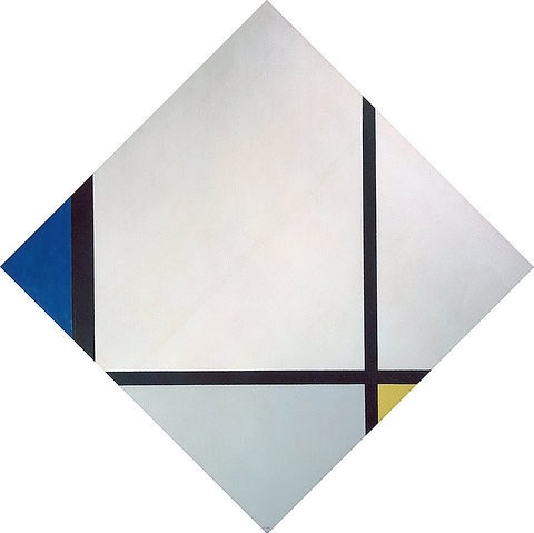 Piet Mondrian, Komposition I. 1925 (Malerei, Klassische Moderne, Konstruktivismus,  Neoplastizismus, geometrische Felder,Rhombus, Quadrat, Rechtecke, Raster, Wohnzimmer, Büro, Schlafzimmer, Arztpraxis, Wunschgröße, bunt)