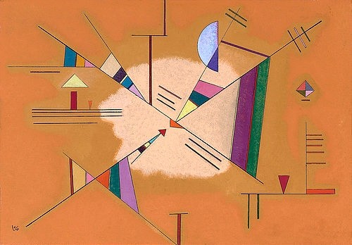 Wassily Kandinsky, Diagonal. 1930 (Kandinsky,Wassily,1866-1944,Christie's Images Ltd,Öl/Karton,20. Jahrhundert,Abstraktion,Wassily Kandinsky,Bauhaus,Pfeil,orange,Diagonal,diagonale,Diagonalen,geometrisch,Geometrie,Halbkreis,Dreieck,zentriert,Zentrum)