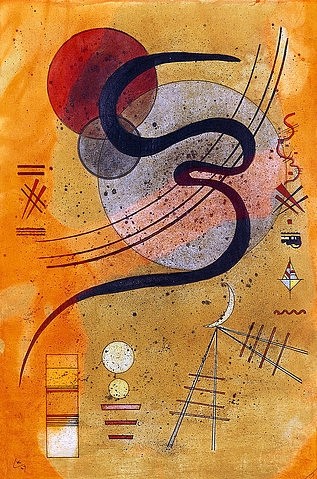 Wassily Kandinsky, Launelinie. 1927 (Kandinsky,Wassily,1866-1944,Christie's Images Ltd,Aquarell,20. Jahrhundert,Gouache u. Tusche auf Papier,Wassily Kandinsky,abstrakt,Kreis,Kreise,gelb,Schwung,Linie,Schlangenlinie,schwarz,Planet,Planeten,dynamisch)