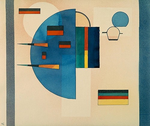 Wassily Kandinsky, Beruhigt. 1931 (Aquarell,Feder und schwarze Tusche auf Papier,20. Jahrhundert,Abstraktion,Kandinsky,Wassily,1866-1944,Christie's Images Ltd,Wassily Kandinsky,Bauhaus,beruhigt,Halbkreis,blau,Spitze,Spitzen,geometrisch)