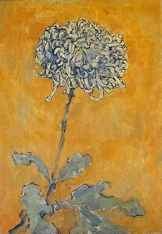 Piet Mondrian, Chrysantheme. (Mondrian,Piet,1872-1944,Christie's Images Ltd,Öl auf Leinwand,20. Jahrhundert,Stillleben,Piet Mondrian,Chrysantheme,Blume,Blüte,grau,Stiel,gelb,gelber Hintergrund,Frühwerk)