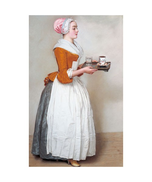 Jean-Étienne Liotard, SCHOKOLADENMÄDCHEN (Schokoladenmädchen, Frau, Hausmädchen, Hausangestellte, Küche, Klassizismus, Druck, Klassiker, Esszimmer, Wohnzimmer, Wunschgröße, bunt)