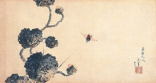 Katsushika Hokusai, Bremse und stachelige Seerose. 1840 (Hokusai,Katsushika,1760-1849,Christie's Images Ltd,19. Jahrhundert,18. Jahrhundert,Rollbild,Tusche auf Papier,Katsushika Hokusai,Japan,Asien,Bremse,Insekt,Fliege,Seerose,Stachel,spitz,Gefahr,Tier,Pflanze)