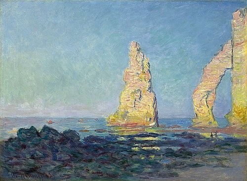 Claude Monet, Die Nadel von Etretat, Ebbe (Aiguille d'Étretat, marée basse). 1883 (Monet,Claude,1840-1926,Christie's Images Ltd,Öl auf Leinwand,claude monet,impressionismus,französisch,küste,meer,steilküste,felsen,impressionistisch,landschaft,sonnig,himmel,frankreich,sonnenlicht)