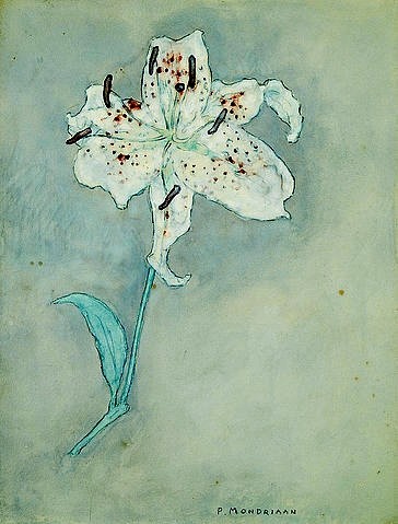 Piet Mondrian, Lilie. Um 1920-25 (Mondrian,Piet,1872-1944,Christie's Images Ltd,Aquarell/Papier,20. Jahrhundert,Abstraktion,Piet Mondrian,Blume,Blüte,Lilie,Signatur,weiß,zart,Aquarell)