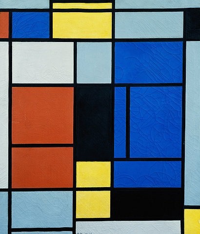 Piet Mondrian, Tableau No. 1. 1921-25 (Mondrian,Piet,1872-1944,Christie's Images Ltd,Öl auf Leinwand,20. Jahrhundert,Abstraktion,Piet Mondrian,schwarz,blau,rot,gelb,Grundfarben,Primärfarben,weiß,Quadrat,Rechtecke,Rechteck,Linien,Komposition,Konstruktivismus,De Stijl,Geometrisch,klar,modern,in)