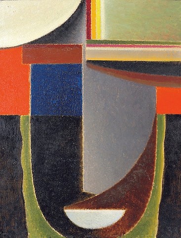 Alexej von Jawlensky, Abstrakter Kopf: Andante. 1933 (Jawlensky,Alexej von,1864-1941,Christie's Images Ltd,Öl/Karton,20. Jahrhundert,Alexej von Jawlensky,Blauer Reiter,Kopf,Gesicht,grün,rot,Meditation,frontal,Mund,geschlossene Augen)