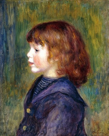 Pierre-Auguste Renoir, Porträt von Pierre Renoir in einem Matrosenanzug (Portrait de Pierre Renoir en Costume Marin). 1890 (Sohn des Künstlers, Junge, Kind, Portrait, Profil,Pierre Renoir, Matrosenanzug, Impressionismus, klassische Moderne, Wunschgröße, Wohnzimmer, Malerei)
