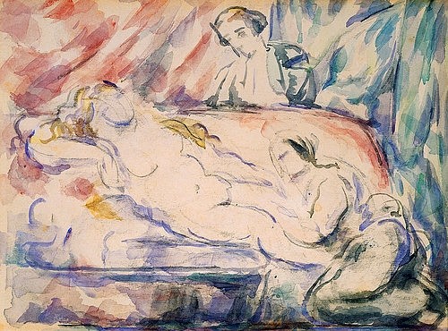 Paul Cézanne, Die Toilette der Kurtisane (La Toilette de la Courtisane). Um 1880 (Cézanne,Paul,1839-1906,Christie's Images Ltd,Aquarell,Paul Cezanne,Kurtisane,Akt,weiblicher,Frau,Toilette,liegen,Aquarell,Dienerin)