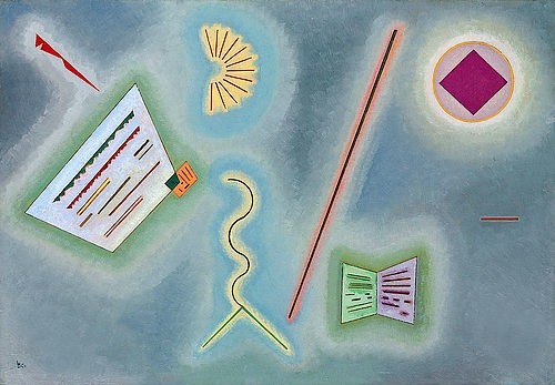 Wassily Kandinsky, Flächen und Linien. 1930 (Kandinsky,Wassily,1866-1944,Christie's Images Ltd,Öl/Karton,20. Jahrhundert,Abstraktion,Wassily Kandinsky,1930,blau,blauer Hintergrund,Linie,Formen,Flächen,Fläche,Bauhaus,Quadrat im Kreis)