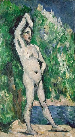 Paul Cézanne, Stehender männlicher Akt. 1875-77 (Cézanne,Paul,1839-1906,Öl auf Leinwand,Privatbesitz,19. Jahrhundert,Paul Cezanne,Postimpressionismus,Kontrapost,männlich,Mann,Stehen,Akt)