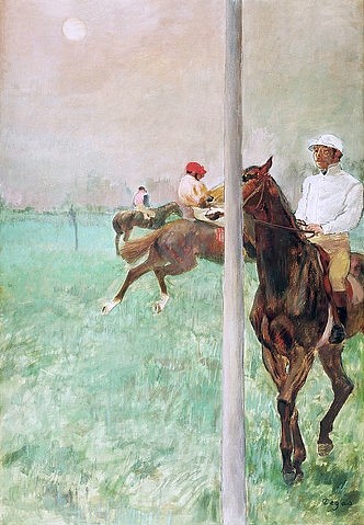 Edgar Degas, Jockeys vor dem Rennen. Ca. 1878-79 (Öl und Gouache,auf Papier,Copyright: www.bridgemanart.com,Birmingham,The Barber Institute of Fine Arts,University of Birmingham,1834-1917,Degas,Edgar,Degas,Edgar Degas, französischer impressionismus,französisch,impressionistisch)