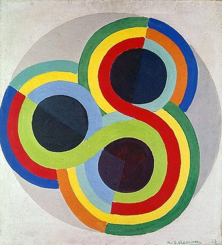 Robert Delaunay, Rhythmus. (Orphismus, orphischer Kubismus, abstrakte Malerei, Kreise, Kreissegmente, Klassische Moderne, Büro, Business, Wohnzimmer, Wunschgröße, bunt)