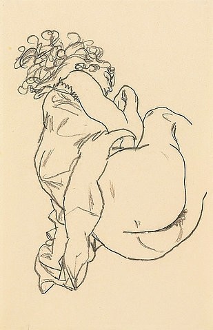 Egon Schiele, Liegende. 1917 (Schiele,Egon,1890-1918,Christie's Images Ltd,20. Jahrhundert,Schwarze Kreide auf Papier,Egon Schiele,conte,Conté,Kreide,Akt,weiblicher,Hintern,Schlafende,Schlaf,schlafen,Zeichnung,liegen,Liegende,lockig,Frau)