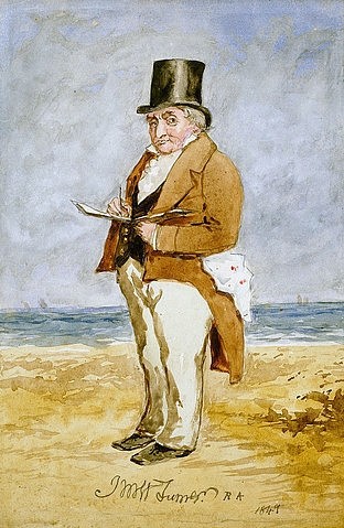 Charles Martin, Porträt von Joseph Mallord William Turner, R.A. (1755-1851). 1849 (Christie's Images Ltd,19. Jahrhundert,Portrait,Bleistift und Aquarell,gehöht mit Gummi Arabicum,Martin,Charles,1812-1906,Charles Martin,Joseph Mallord William Turner,maler,Mann,Zylinder,zeichnen,Ganzkörperfigur,britisch,englisch)