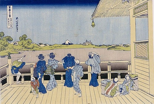 Katsushika Hokusai, Die Sazai Halle des Fünf-Hundert-Rakanji Tempel. (Hokusai,Katsushika,1760-1849,Christie's Images Ltd,? Christies Images 2004,Hokusai,Katsushika Hokusai,japan,Tempel,blau,Berg Fuji)