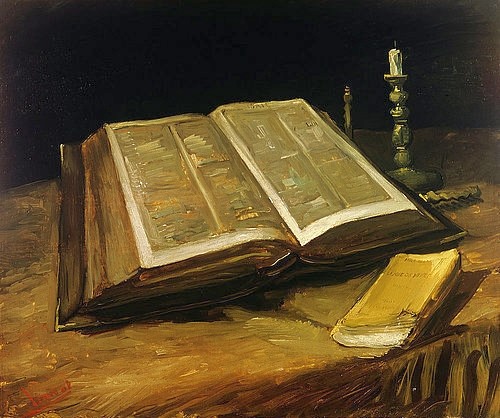 Vincent van Gogh, Stillleben mit Bibel. 1885 (Stillleben,Heilige Schrift, Bibel, Buch, erloschene Kerze, Klassische Moderne, Impressionismus, Wohnzimmer, Schlafzimmer, Wunschgröße, bunt)