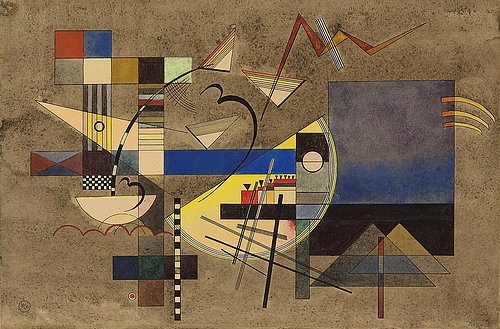 Wassily Kandinsky, Festes III. 1925 (Kandinsky,Wassily,1866-1944,Christie's Images Ltd,Gouache,20. Jahrhundert,Abstraktion,Aquarell,Feder und Tusche auf Papier,Wassily Kandinsky,blau,Bewegung,Halbkreis,Dreieck,Dreiecke,Quadrat,Fest,Festes,gelb,Bauhaus)