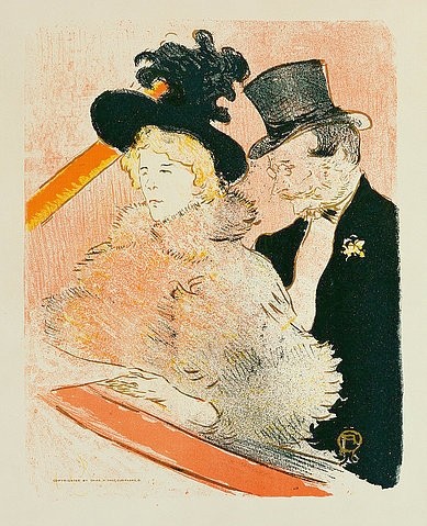 Henri de Toulouse-Lautrec, Au Concert. 1896 (Toulouse-Lautrec,Henri de,1864-1901,Christie's Images Ltd,Farblithographie,Jugendstil,Henri de Toulouse-Lautrec,Zuhörer,Balkon,Rang,Konzert,Oper,Theater,Paar,Mann,Frau,Ehemann,Ehefrau,Abendgarderobe,modisch,Federhut,Federn,Pelz,zuhören,Unterhaltung,Paris,)