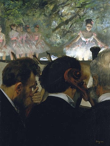 Edgar Degas, Musiciens à l'Orchestre. 1872 (Degas,Edgar,1834-1917,Öl auf Leinwand,Städtische Galerie,Städel Museum,Frankfurt a.M.,Musik,Tanz,Theater,orchestermusiker,Degas,Edgar Degas,19. Jahrhundert,20. Jahrhundert,französisch,Impressionismus,impressionistisch,Ballett,Balletttänzerin,Ballerina,Pri)