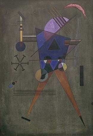 Wassily Kandinsky, Schwarzes Dreieck. 1925. (Öl auf Leinwand,Rotterdam,Museum Boijmans Van Beuningen,Kandinsky,Wassily,1866-1944,wassily kandinsky,abstrakt,abstrakte malerei,modern,formen,figur,dunkler hintergrund,dunkel)