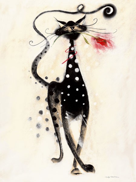 Marilyn Robertson, JASPER DIE KATZE (Grafik, Kater, Casanova, Chameur, Eleganz, witzig, dekorativ, modern, Schlafzimmer, Treppenhaus, Wohnzimmer, Jugendzimmer, bunt)