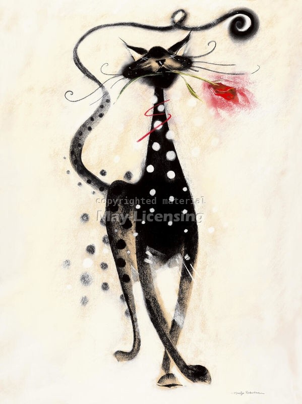 Marilyn Robertson, Jasper The Cat (Malerei, Katze, Rose, dekorativ, Schlafzimmer, Treppenhaus, Wohnzimmer,  Bistro, bunt)