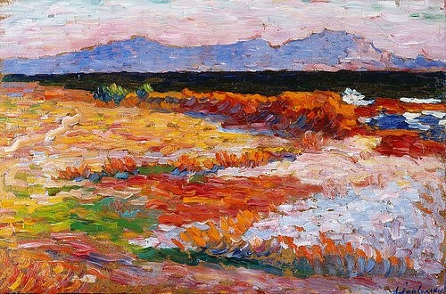 Alexej von Jawlensky, Mittelmeer bei Marseille. Um 1905 (Landschaft,Expressionismus,20. Jahrhundert,Essen,Museum Folkwang,1864-1941,Jawlensky,Alexej von,Jawlensky,Alexej von Jawlensky,Bergkette,Farben,farbenfroh,Horizont,Südeuropa,Südfrankreich)