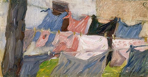 Franz Marc, Flatternde Wäsche im Wind. (Marc,Franz,Essen,Museum Folkwang,1880-1916,Folkwang Museum,Folkwang,wäscheleine,wäsche,draußen,kleidung,garten)
