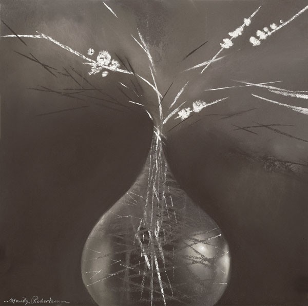 Marilyn Robertson, VENETIAN I (Malerei, Stillleben, Zweige, Blütenzweige, Vase, modern, dekorativ, Wunschgröße, Schlafzimmer, Treppenhaus, Wohnzimmer, schwarz/weiß)