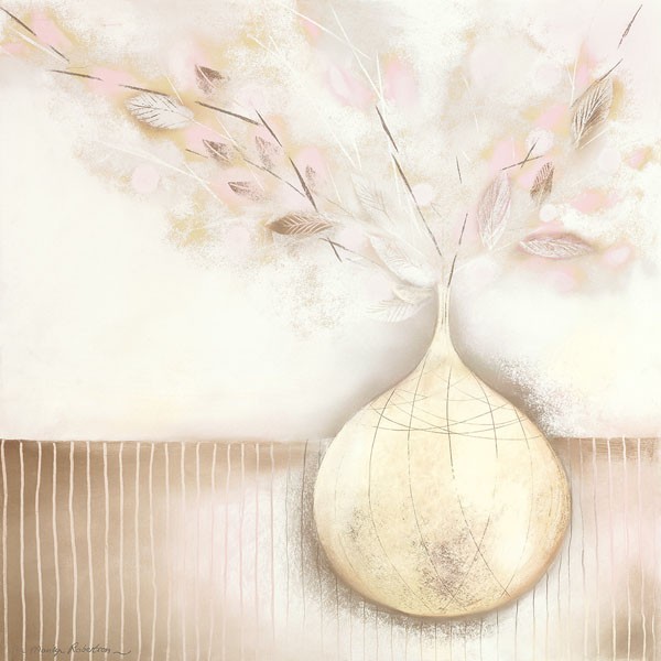 Marilyn Robertson, ALMOND BLOSSOM I (Malerei, Stillleben, Zweige, Blütenzweige, Vase, modern, dekorativ, Wunschgröße, Schlafzimmer, Treppenhaus, Wohnzimmer, blass/pastell)