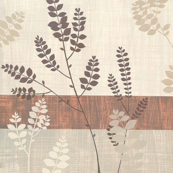 Design Show, ON THE BREEZE II (Blätter, Zweige, Silhouette, Tapetenmuster, Struktur, dekorativ, Wunschgröße, Wohnzimmer, Treppenhaus, beige/braun)