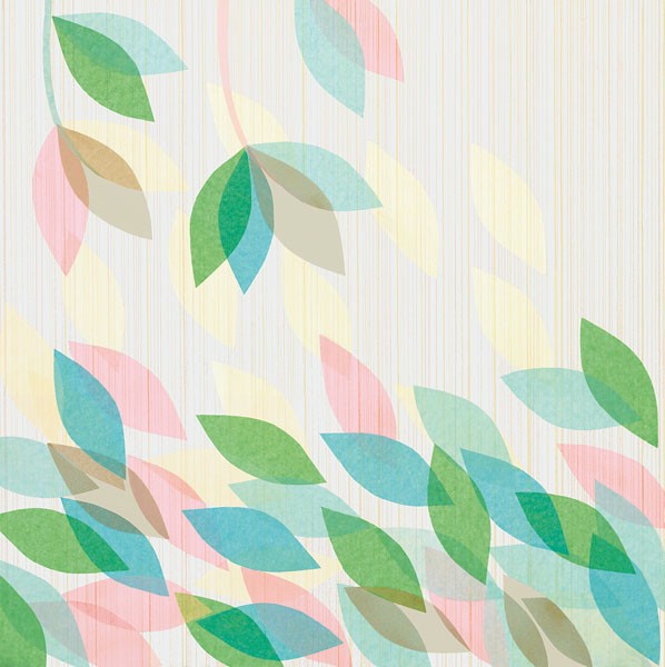 Design Show, TROPICAL GARDEN I (Grafik, Blätter, fallende Blätter, stilisiert, ster, dekorativ,  Wunschgröße, Wohnzimmer, Treppenhaus, pastell, bunt)