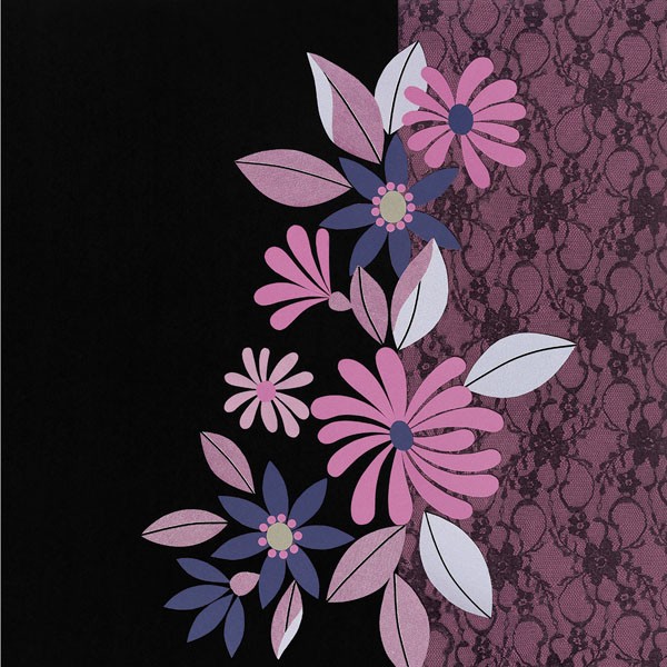 Design Show, LUSCIOUS LACE II (Retro, Vintage, Grafik, Blumen, Blüten, flower power, Muster, dekorativ, Sechziger Jahre, Wunschgröße, Wohnzimmer, Treppenhaus, lila/schwarz)
