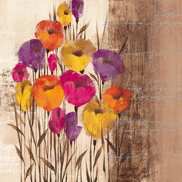 Christina, COLOR PLAY I (Blumen, Blüten, Mohn, Klatschmohn, Schriftzug, modern, dekorativ, Treppenhaus,  Wohnzimmer, Wunschgröße, Malerei, bunt)