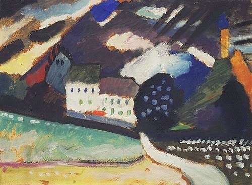 Wassily Kandinsky, Murnau, Schloss und Kirche II. Ca. 1909. (Öl/Holz,Christie's Images Ltd,1866-1944,Kandinsky,Wassily,wassily kandinsky,gegenständlich,figurativ,landschaft,häsuer,kleinstadt,dorf,gebäude)