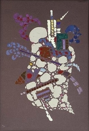 Wassily Kandinsky, Taches Grises. 1934. (Kandinsky,Wassily,1866-1944,Christie's Images Ltd,Tempera auf grauem Papier,wassily kandinsky,abstrakt,abstrakte kunst,gedämpfte farben,grau,weiß)